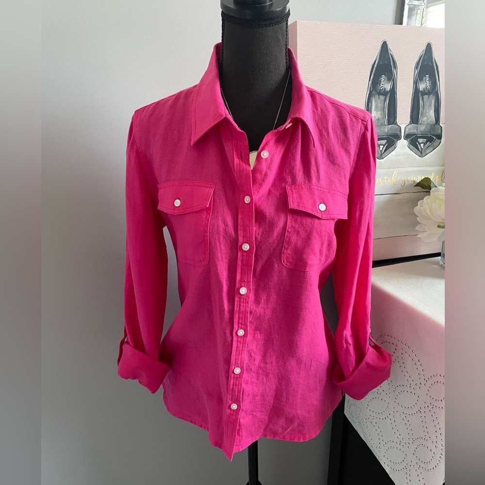 Talbots Hot Pink Button-Up Utility Shirt